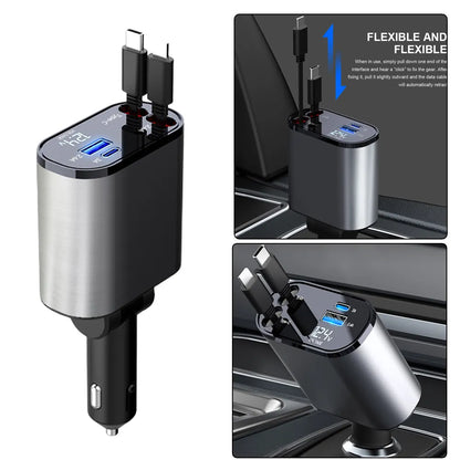 60W 4 IN 1 Retractable Car Charger